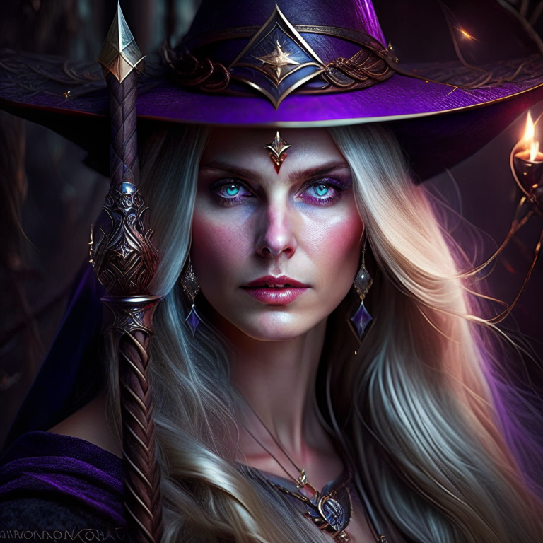 morgause witch weaves dark magic with her staff. 