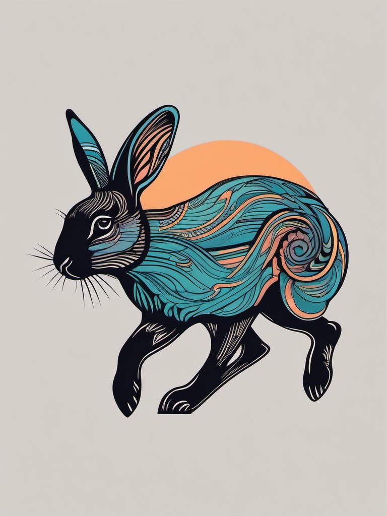 running rabbit tattoo  minimalist color tattoo, vector
