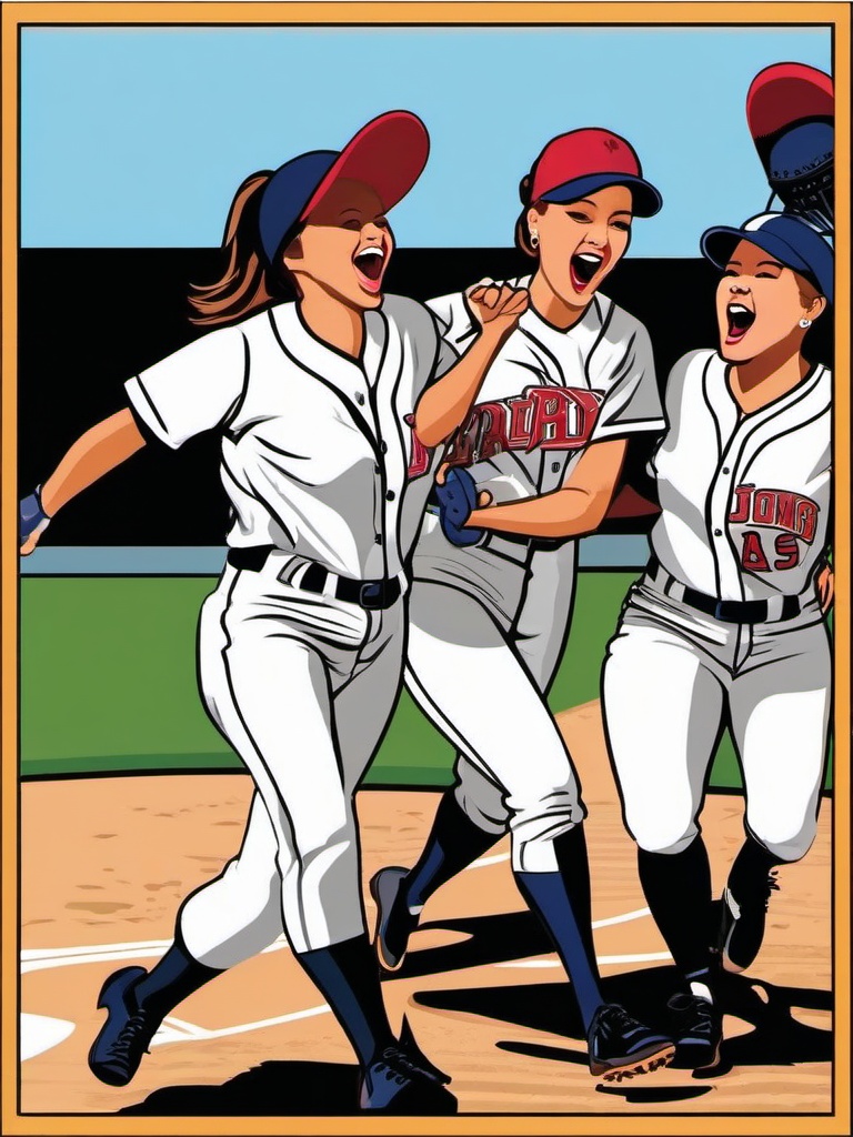 Softball clipart - team celebrating a home run  