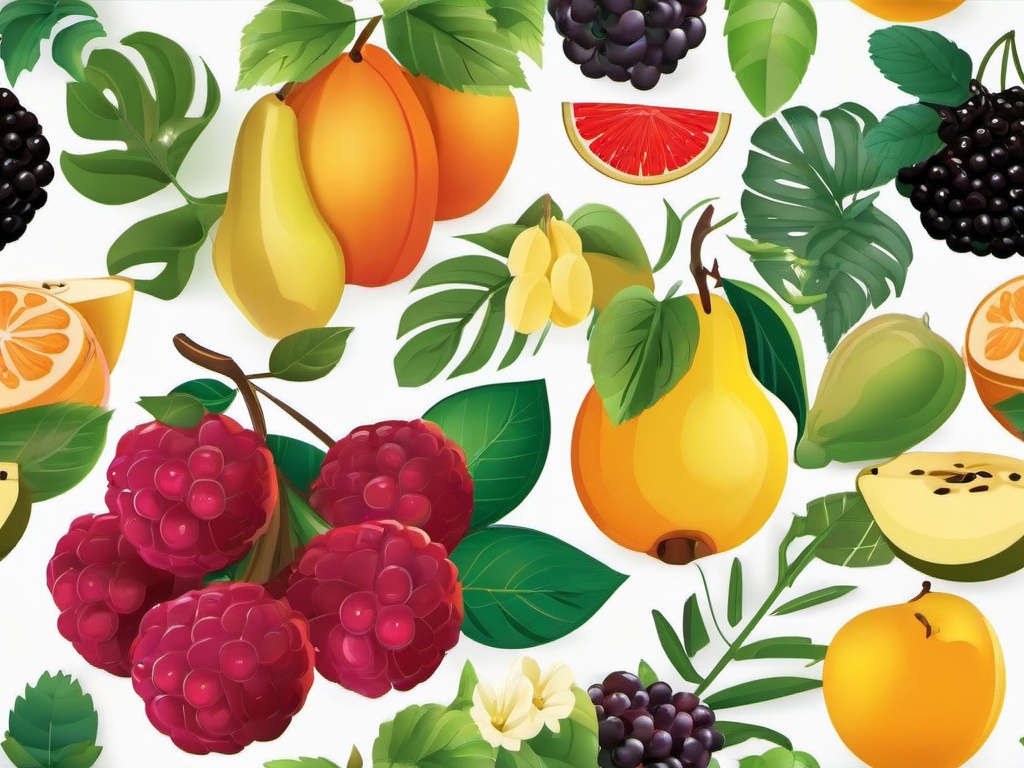 Fruit clipart - fruits with leaves and flowers  