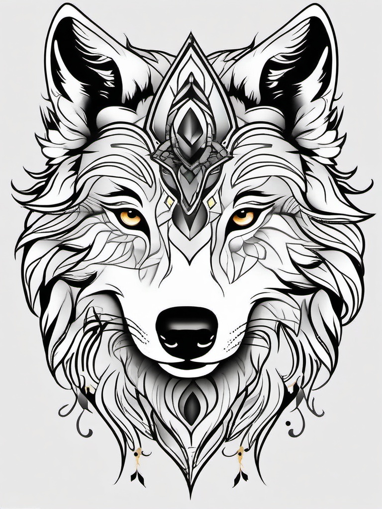 Unique Female Wolf Tattoos,unique and empowering wolf tattoos, designed exclusively for females. , color tattoo design, white clean background