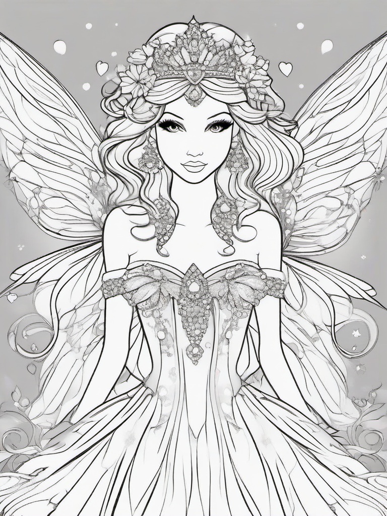 Fairy Princess Coloring Pages - Graceful Fairy Princess with Glittering Wings  minimal black outline printable sheet, coloring page