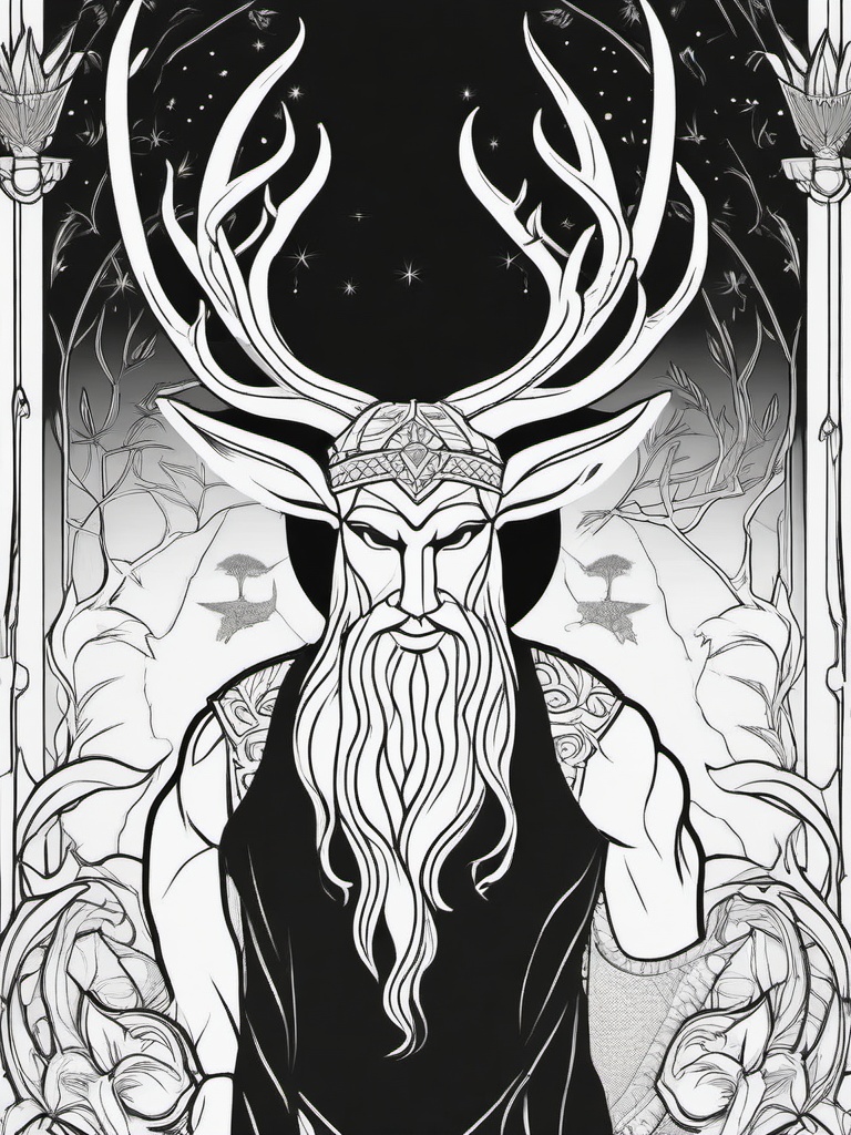 Cernunnos Coloring Pages - Horned God of the Wild Hunt  minimal black outline printable sheet, coloring page