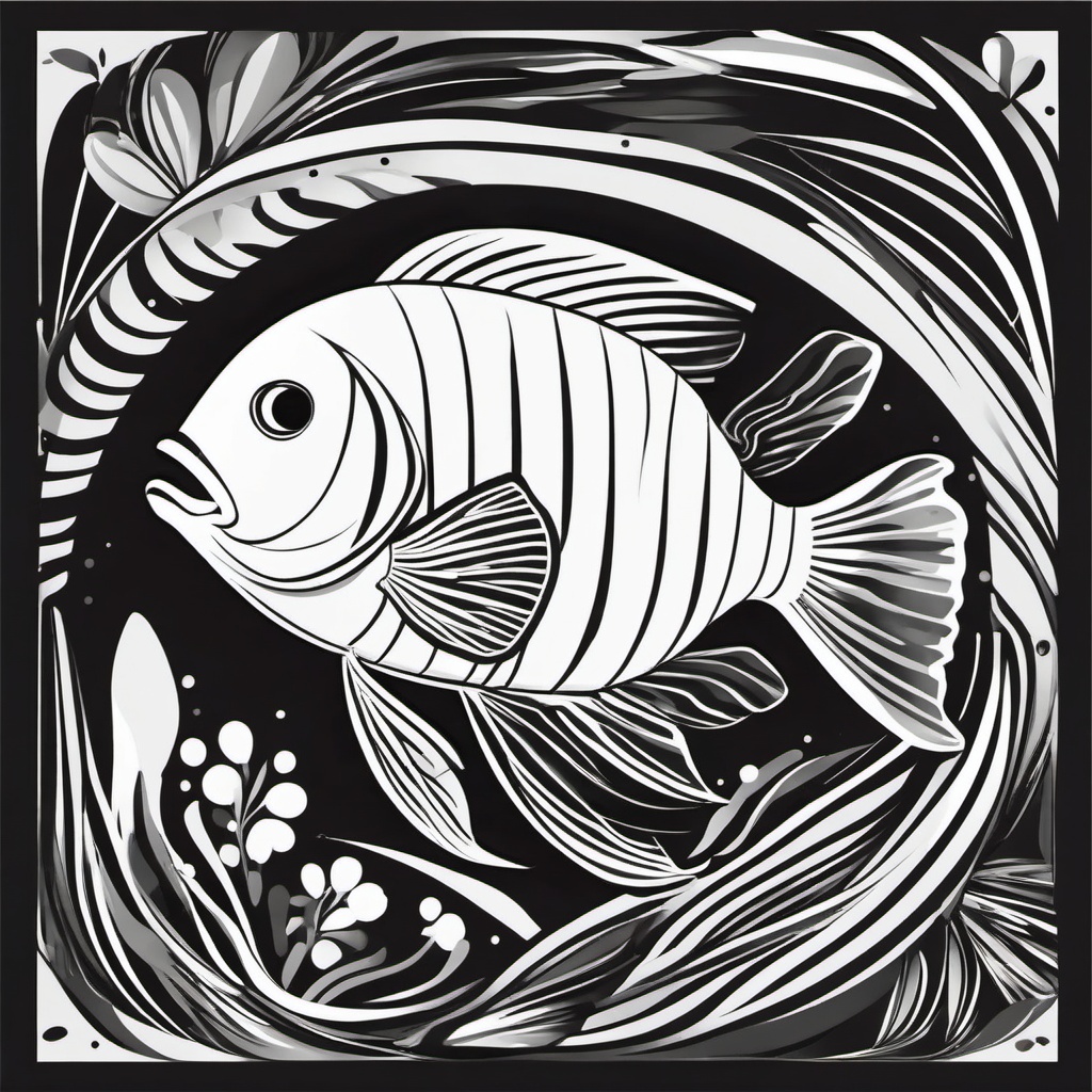 Black and White Clipart Fish,Creating a monochrome aquatic-themed poster with black and white clipart fish  simple, 2d flat