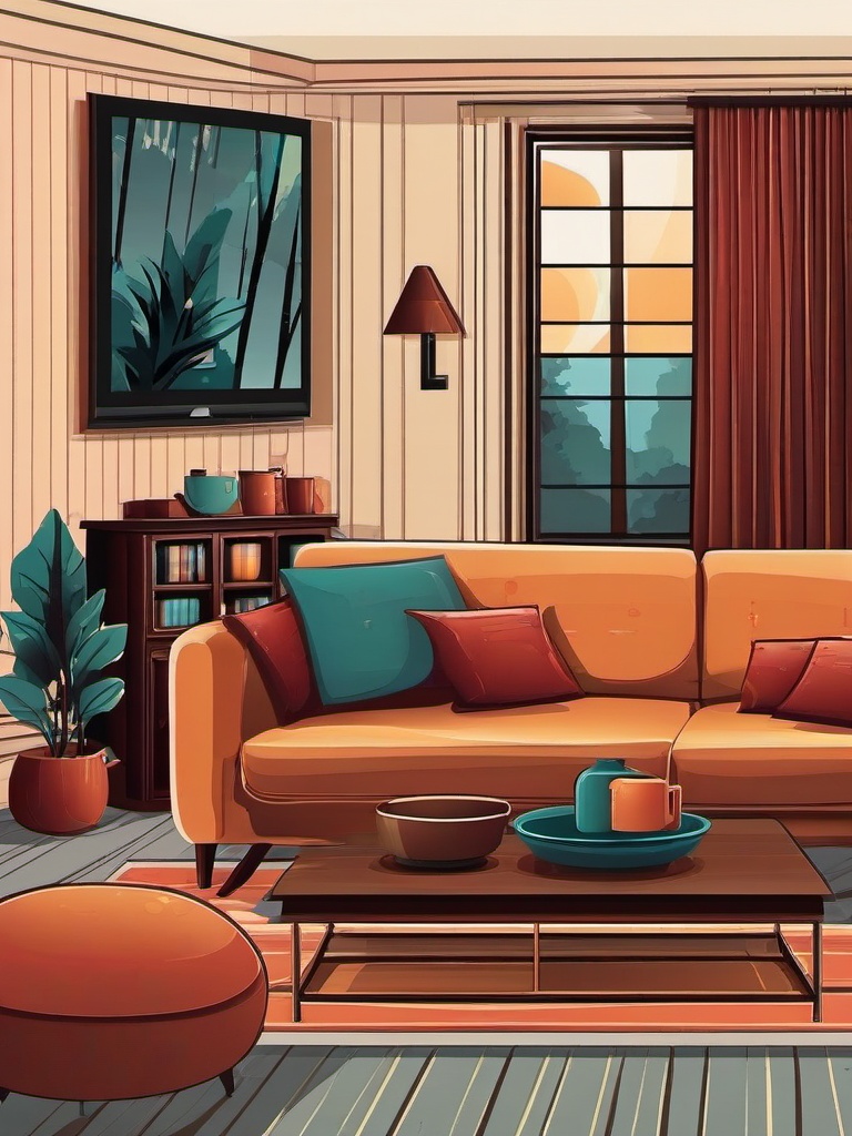 TV clipart - cozy living room with TV  vector clipart