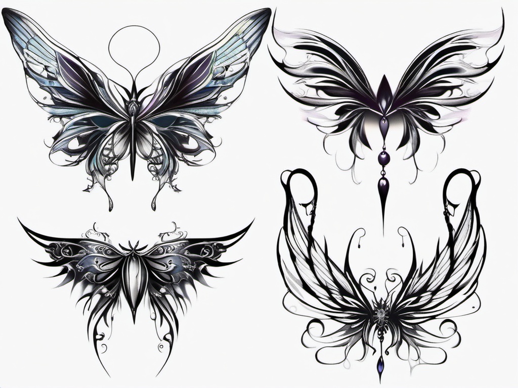 gothic fairy wing tattoo  simple color tattoo,white background