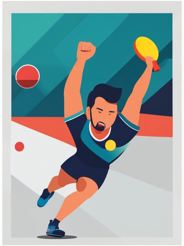 Table Tennis Champion Celebration Clipart - A table tennis champion celebrating a victory.  color vector clipart, minimal style