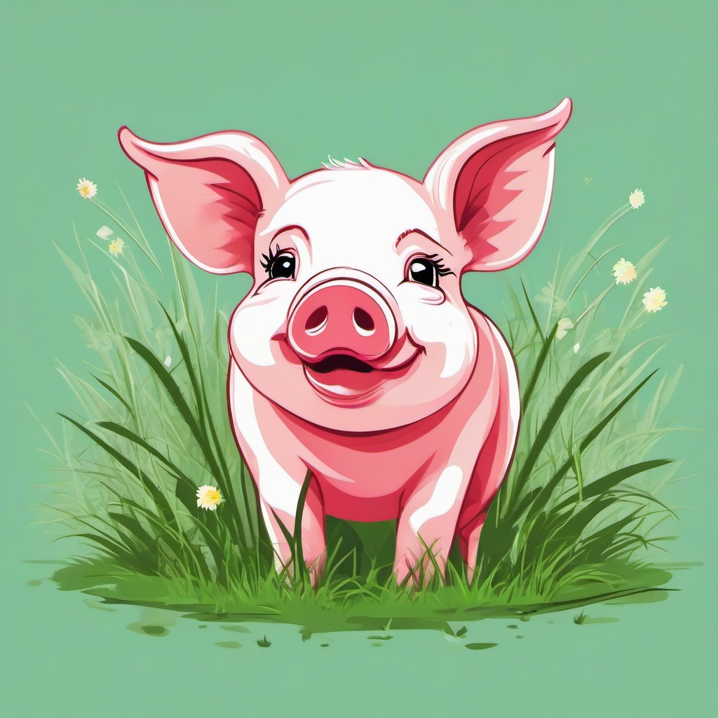 cute pig in grass  , vector illustration, clipart