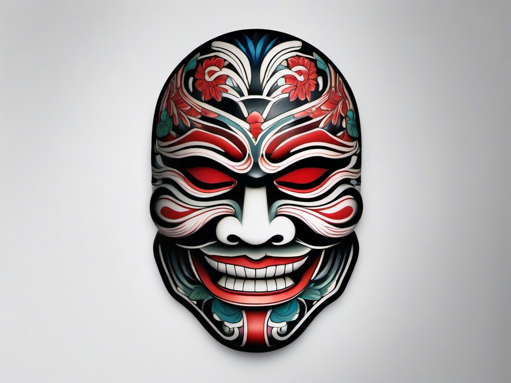 traditional japanese tattoo mask  simple color tattoo,white background,minimal