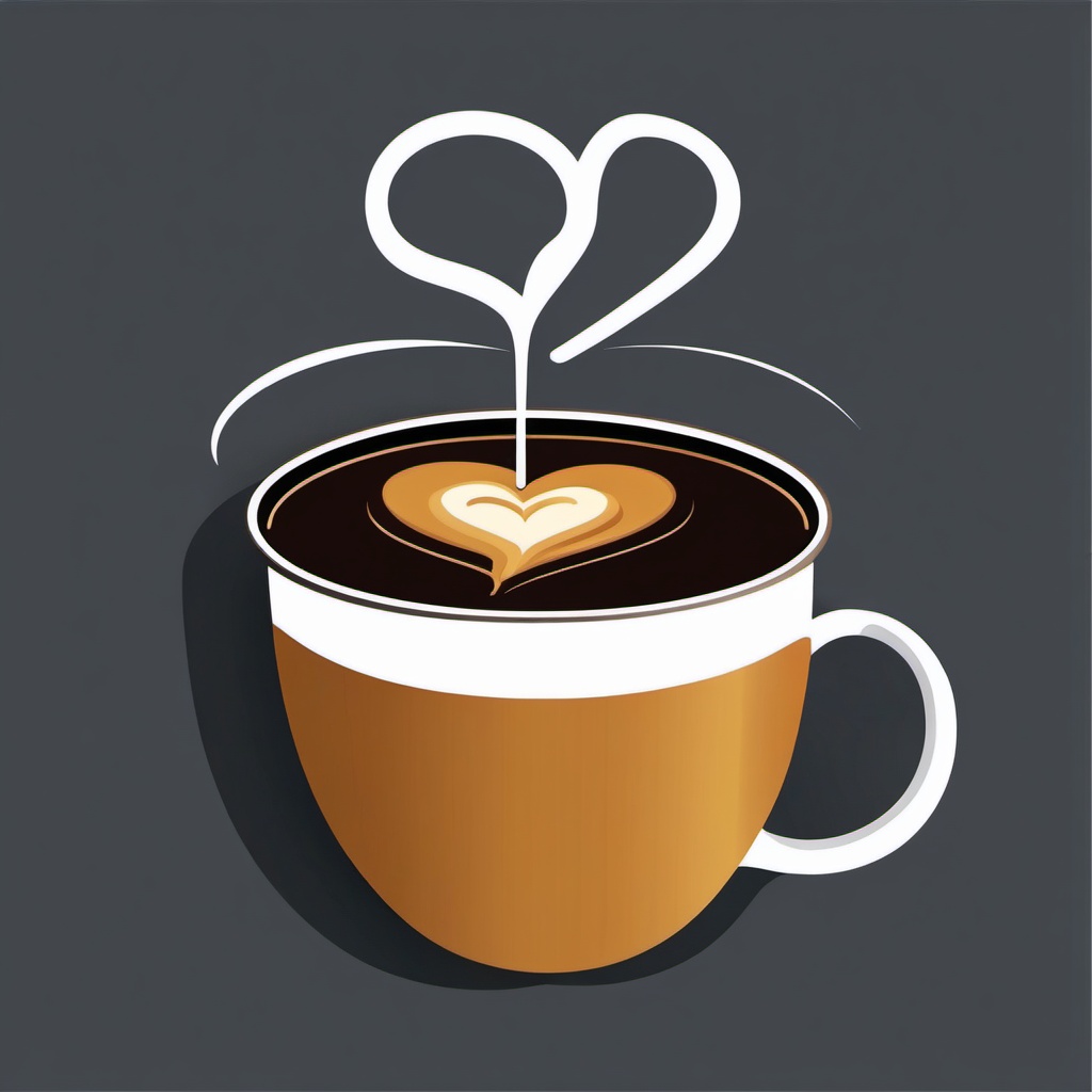 Coffee Cup Clipart - Steaming coffee cup with a latte art heart on top.  color clipart, minimalist, vector art, 