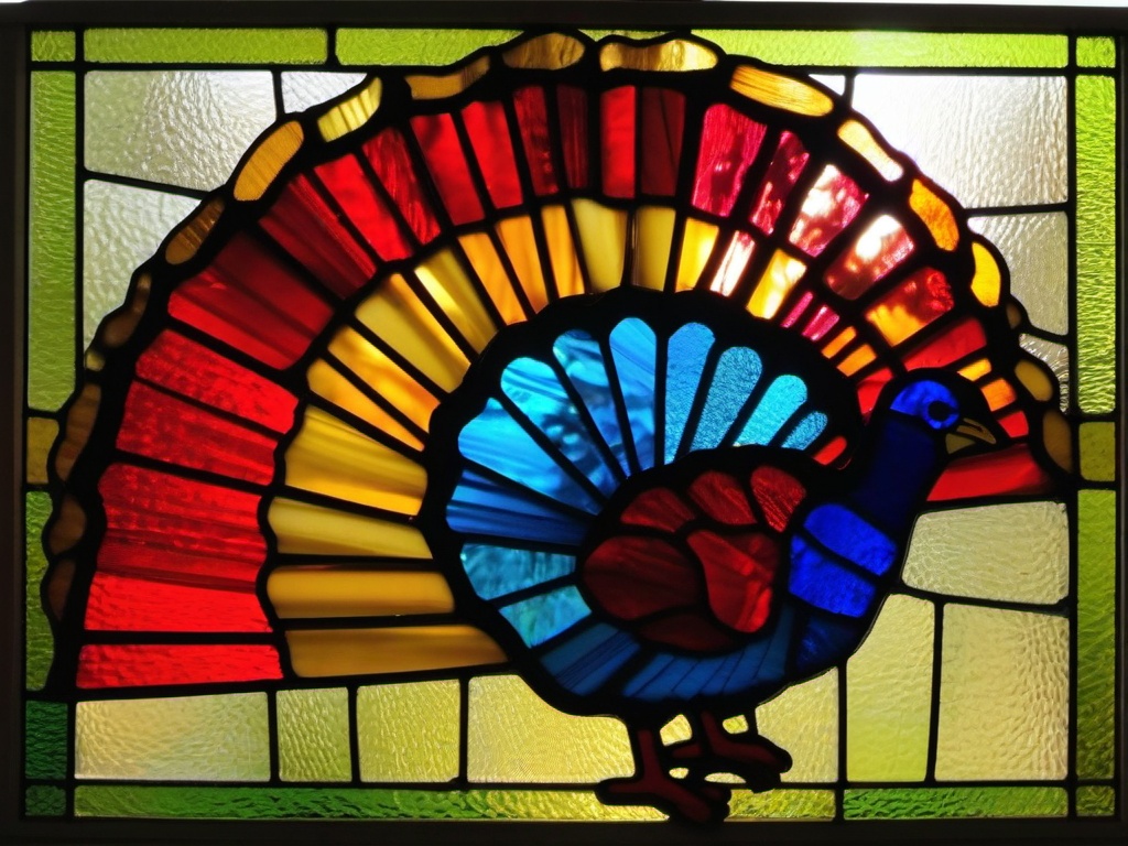 Stained Glass Turkey - Turkey with fanned-out tail  