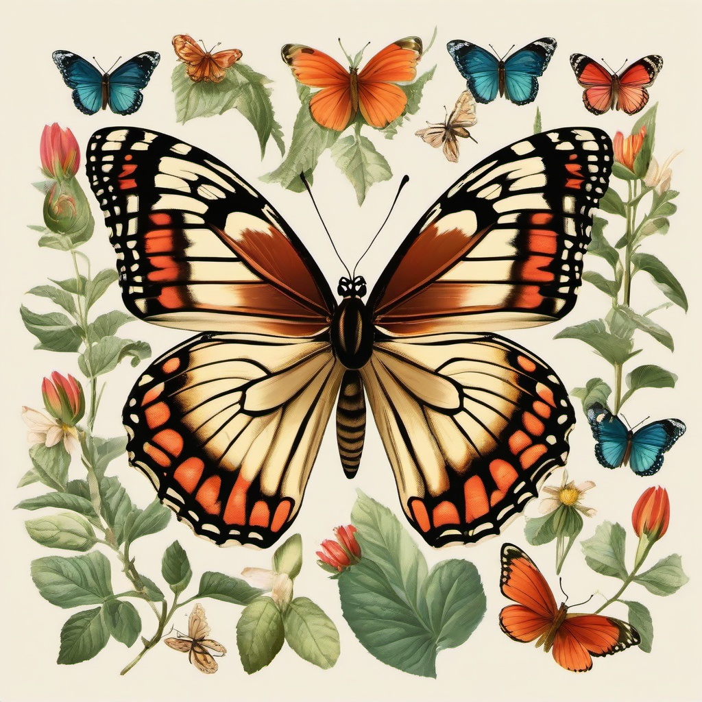 Buttefly clipart - butterfly surrounded by other insects  