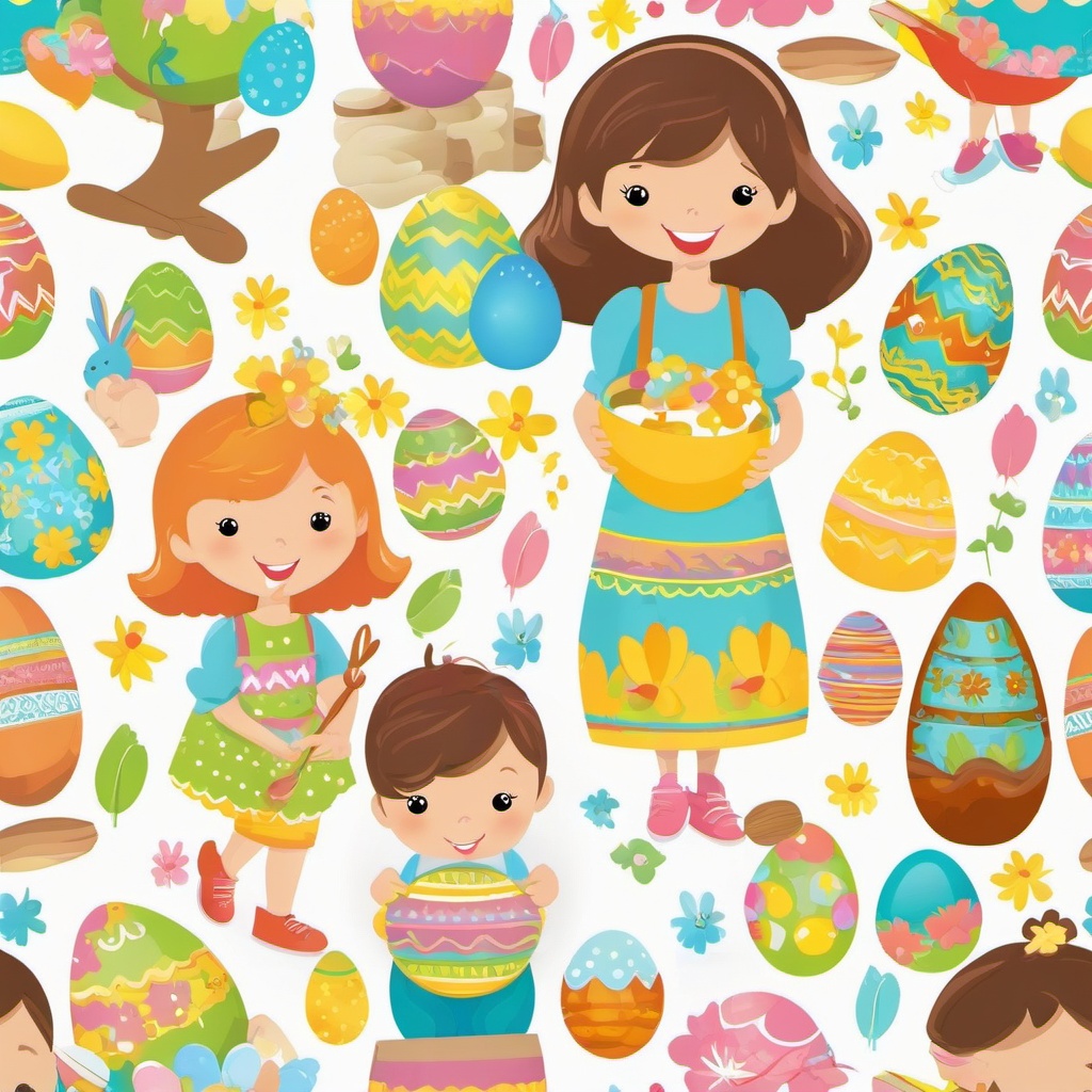 Easter clipart - children painting Easter eggs  