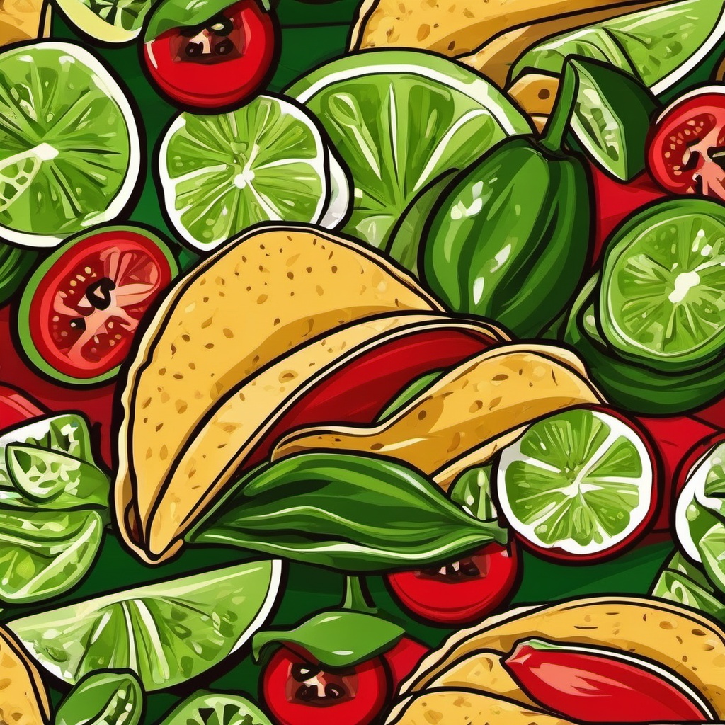 Taco clipart - taco with jalapeños and lime slices  color,minimalist,vector clipart