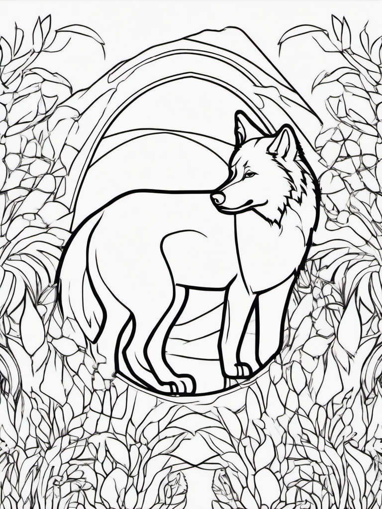 Wolf and Paw Prints Coloring Pages - Wolf Surrounded by Paw Prints  minimal black outline printable sheet, coloring page