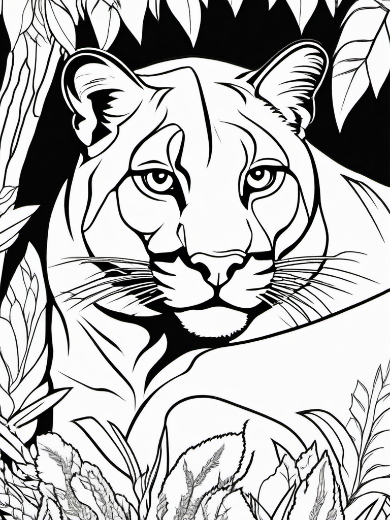 Cougar Coloring Pages - Powerful Mountain Lion  black outline printable coloring page