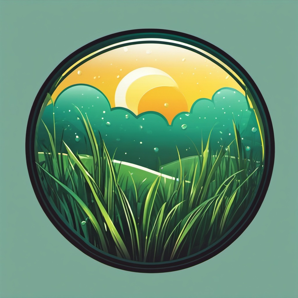 Morning Dew Sticker - Observe the glistening beauty of morning dew on grass with this delicate and refreshing sticker, , sticker vector art, minimalist design