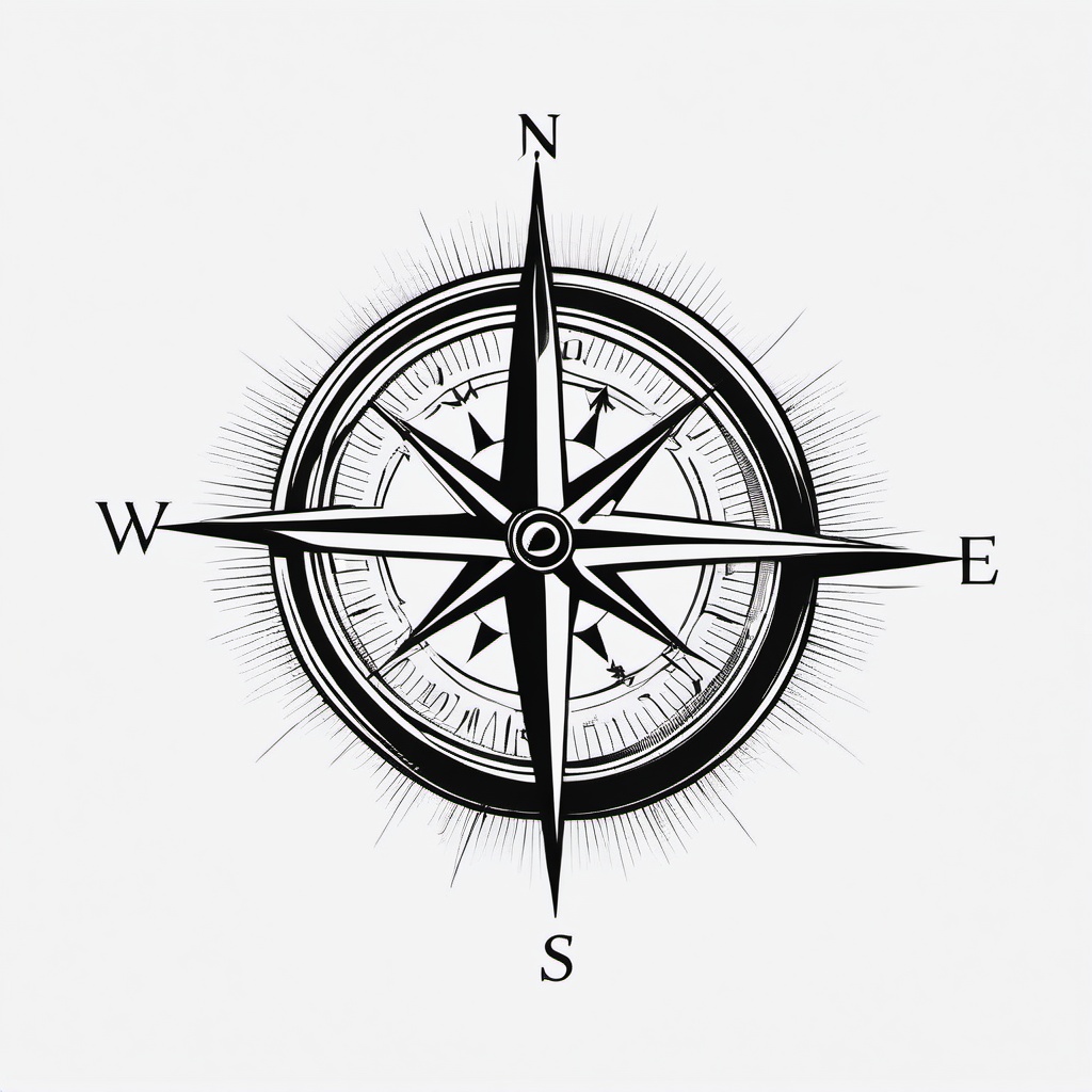 Compass Tattoo Design Drawing - Artistic drawing of a compass tattoo design.  simple vector tattoo,minimalist,white background