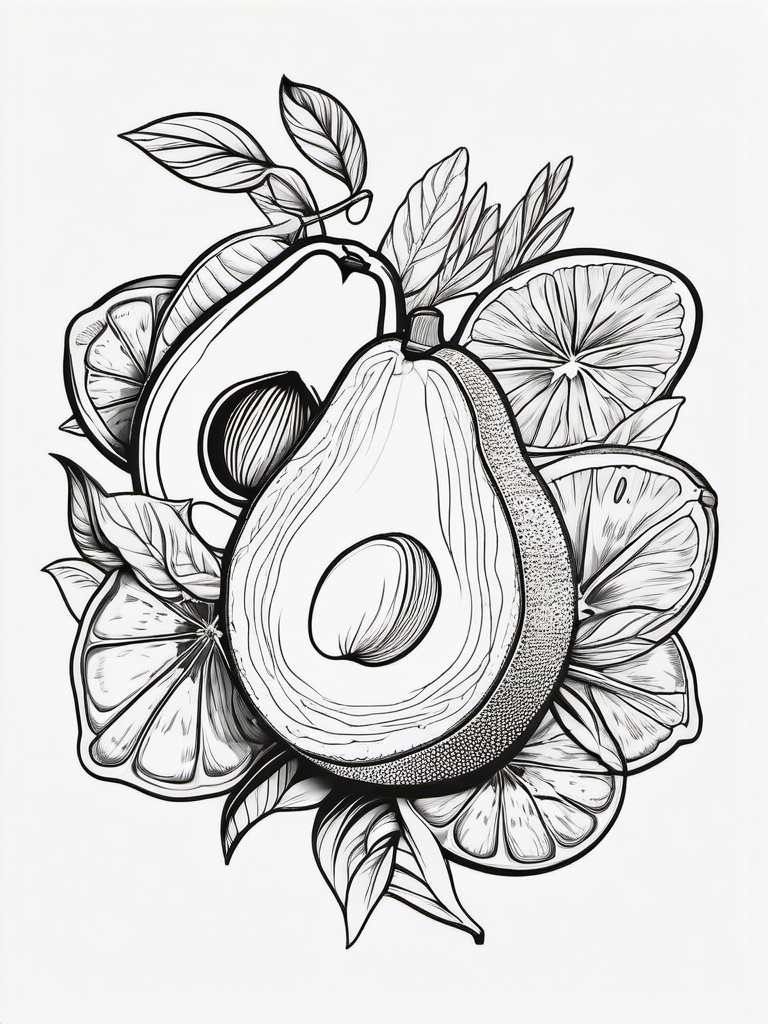 Fruit Coloring Pages - Avocado sliced showing seed inside  simple coloring pages