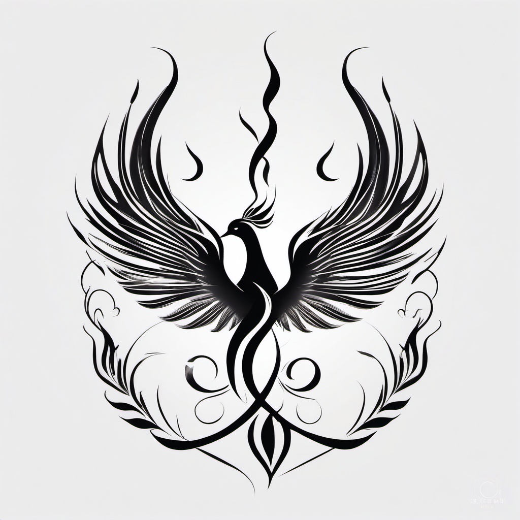 Phoenix & Lotus Tattoo - Fusion symbol of resilience and spiritual growth  minimal tattoo design,white background