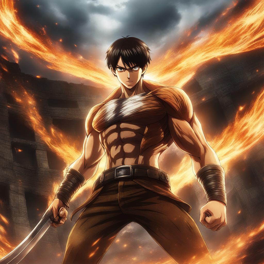 eren yeager transforms into a titan, joining an epic melee within the colossal walls. 