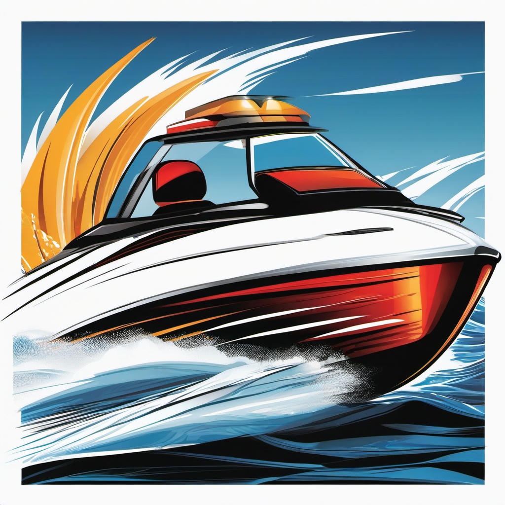 Boat clipart - speedboat racing across the waves  