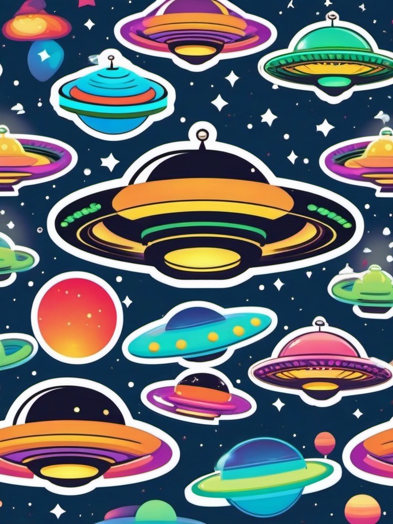 Kawaii UFO sticker- Alien Spaces , color sticker vector art