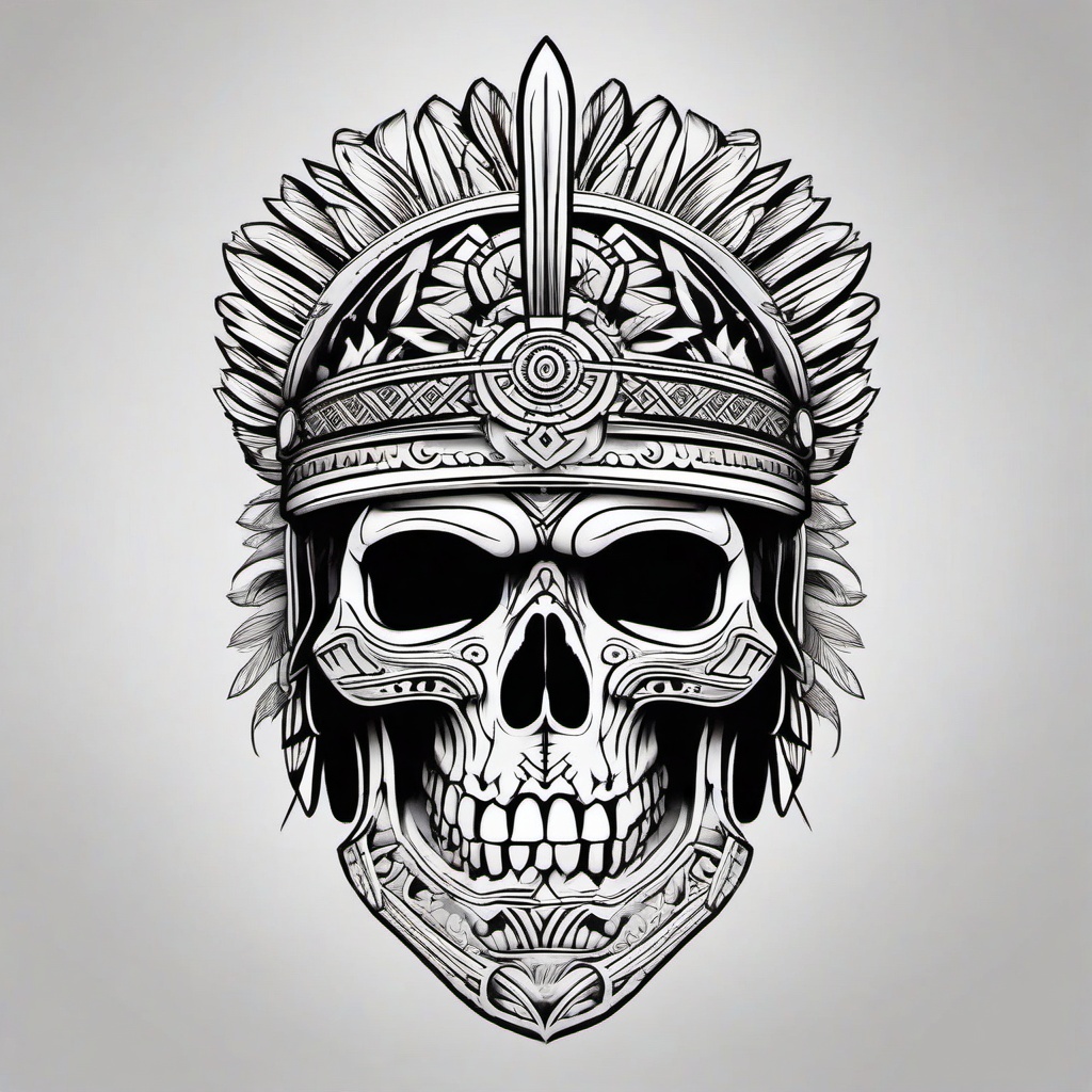 Aztec Warrior Skull Tattoo Designs  minimal,tattoo,white background