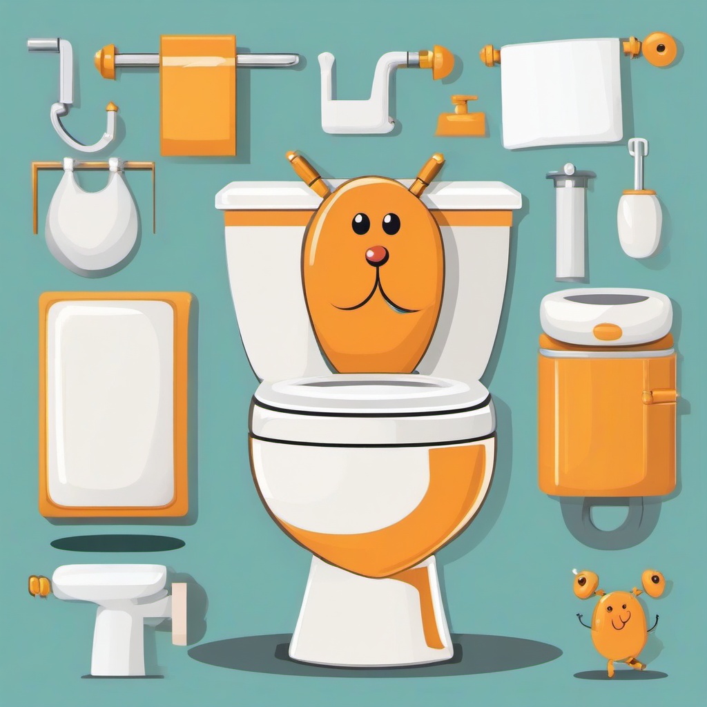 Toilet clipart - funny toilet with arms and legs  color,minimalist,vector clipart