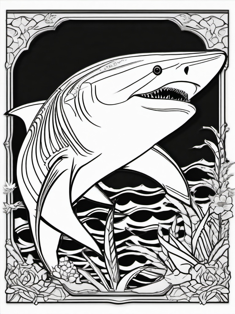 Tiger Shark Coloring Pages - Striped Ocean Predator  black outline printable sheet, coloring page