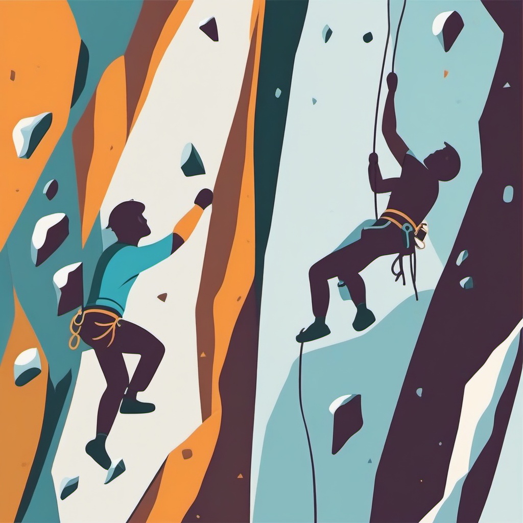 Rock Climbing Bouldering Clipart - Bouldering climbers scaling rocks.  color vector clipart, minimal style