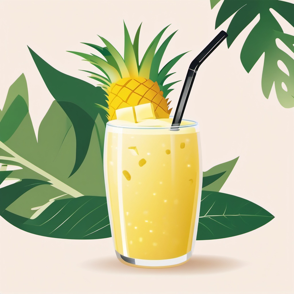 Pineapple Smoothie Clipart - A glass of refreshing pineapple smoothie with a straw.  color vector clipart, minimal style