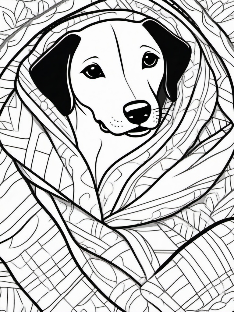 Puppy with a Blanket Coloring Pages - Cozy Pup Snuggled in a Blanket  minimal black outline printable sheet, coloring page