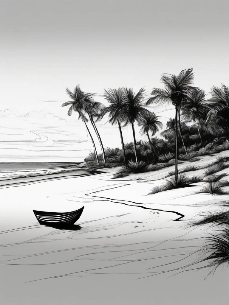 drawing of a beach scene  minimal rough scribbles,doodles,black and white