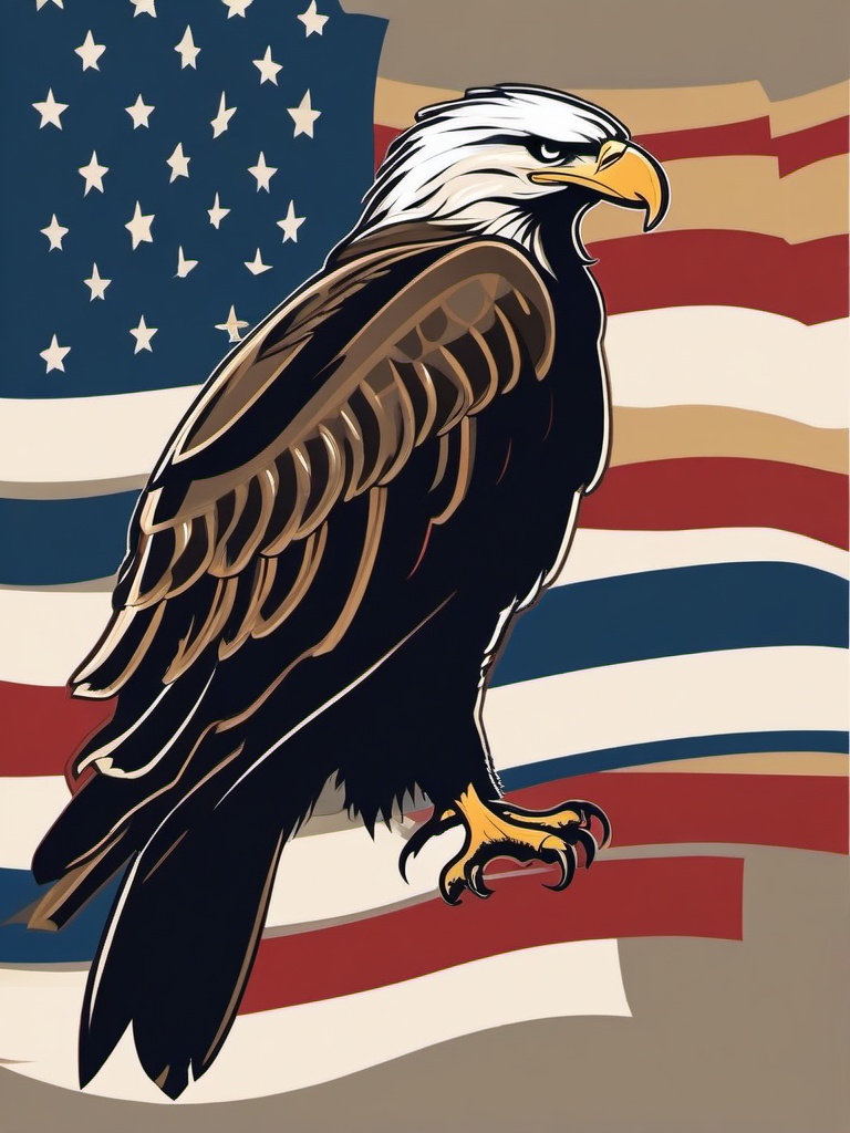 Eagle clipart - eagle with an American flag backdrop  