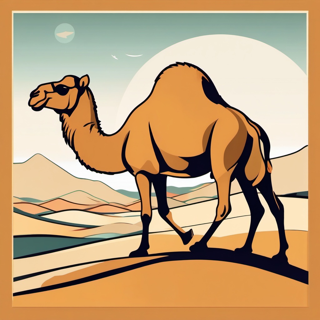 Camel Clip Art - Resilient camel in the desert,  color vector clipart, minimal style