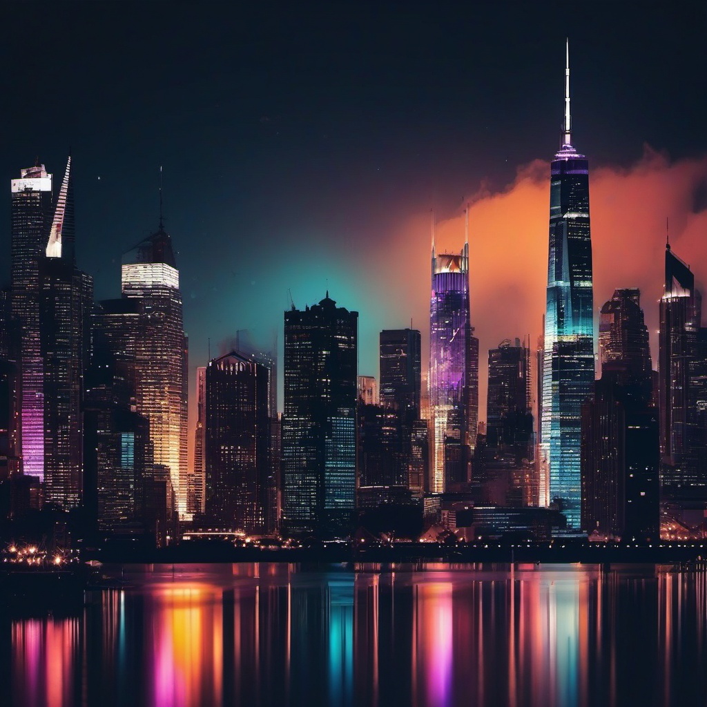 Cool Wallpapers for iPhone - Urban Skyline at Night  wallpaper style, intricate details, patterns, splash art, light colors