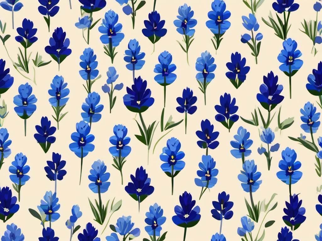 Texas Bluebonnet Clip Art - Iconic Texas bluebonnet flowers,  color vector clipart, minimal style