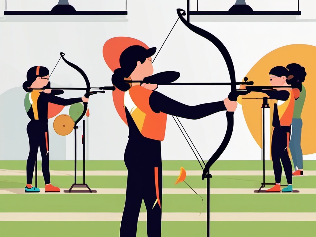 Archery Range Shooting Clipart - Archers practicing and shooting at a range.  color vector clipart, minimal style