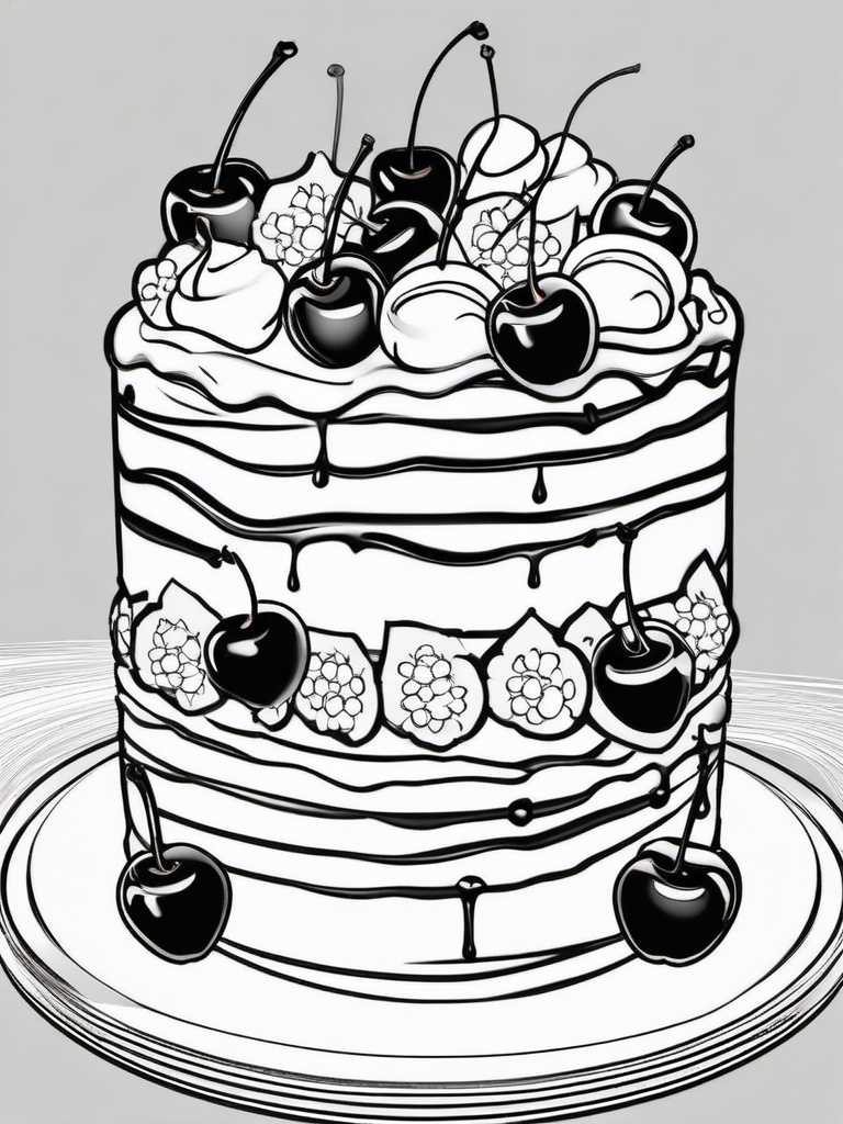 Cake Coloring Pages - Black forest cake with cherries and cream  simple coloring pages