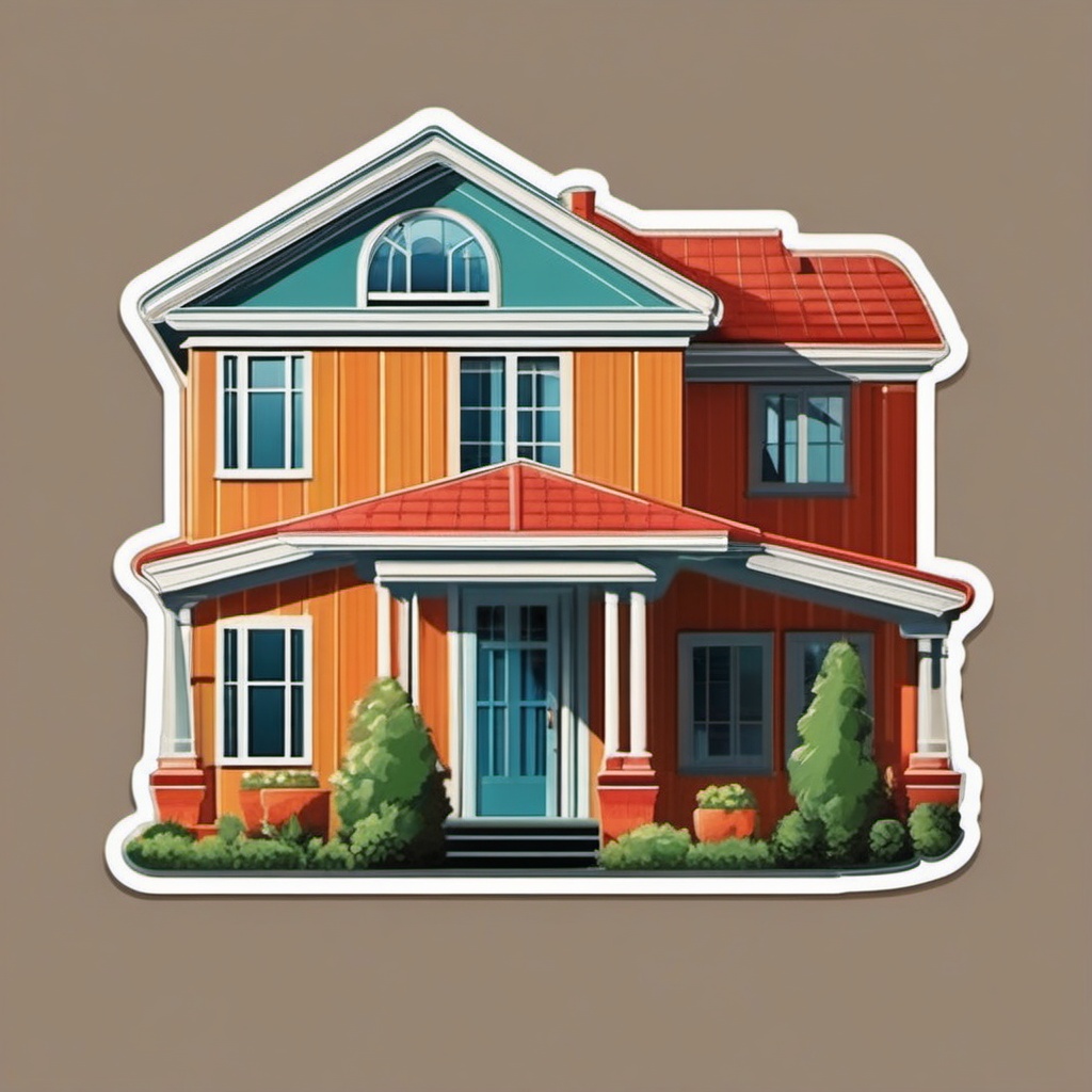 Retro Suburban House Sticker - Convey the nostalgia of the 1950s with the charming and retro suburban house sticker, , sticker vector art, minimalist design