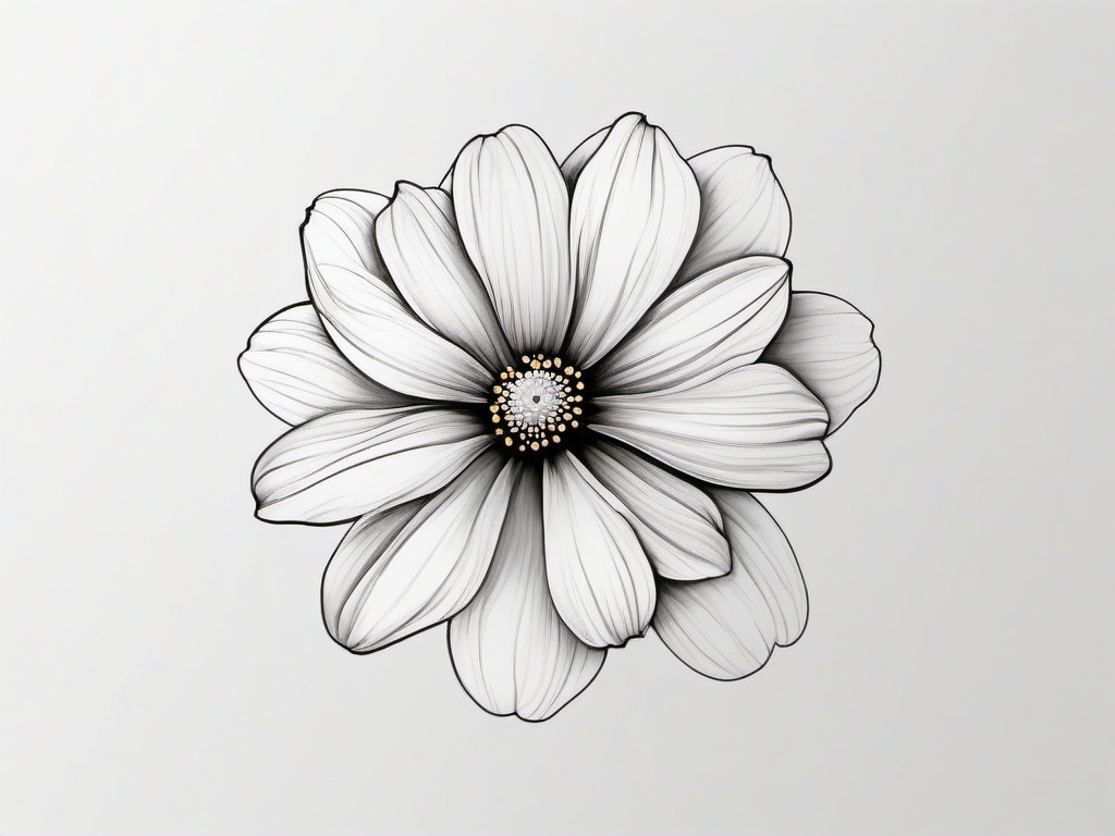 Cosmos Tattoo - Tattoo featuring the cosmos flower, symbolizing order and harmony.  simple color tattoo,minimalist,white background