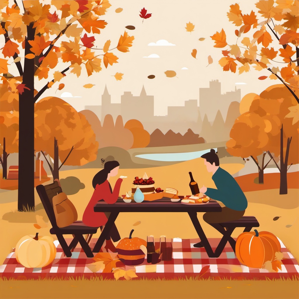 Fall Picnic clipart - Enjoying a picnic in the autumn, ,vector color clipart,minimal