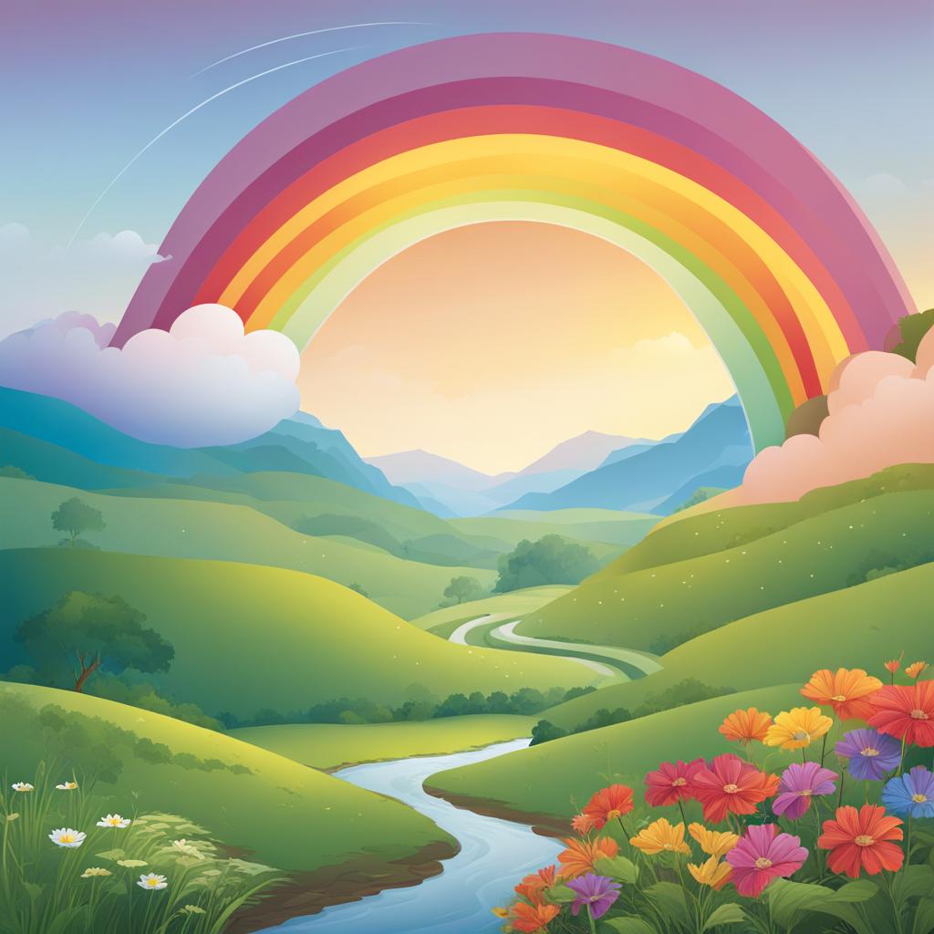 rainbow clipart,arching across a valley after a gentle rain 