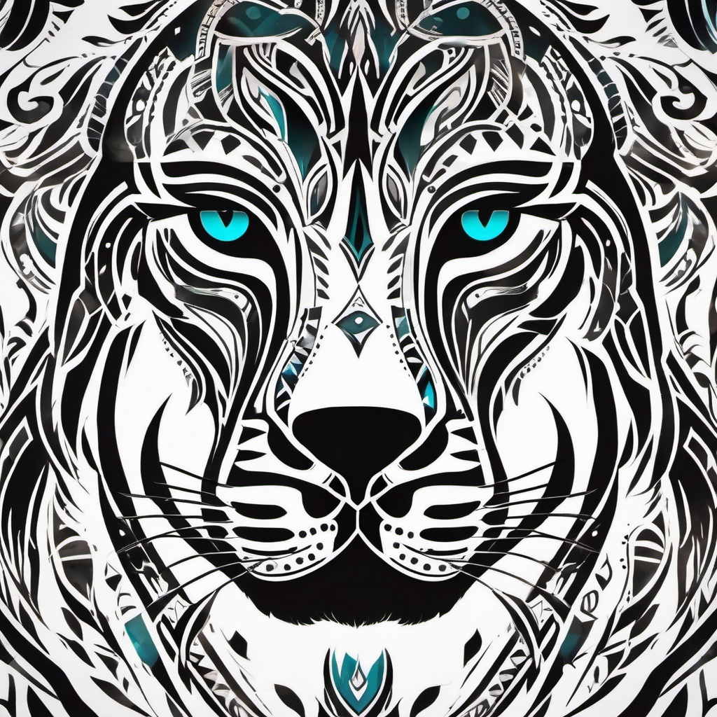 Abstract tribal panther ink. Cultural markings of the wild.  color tattoo, white background