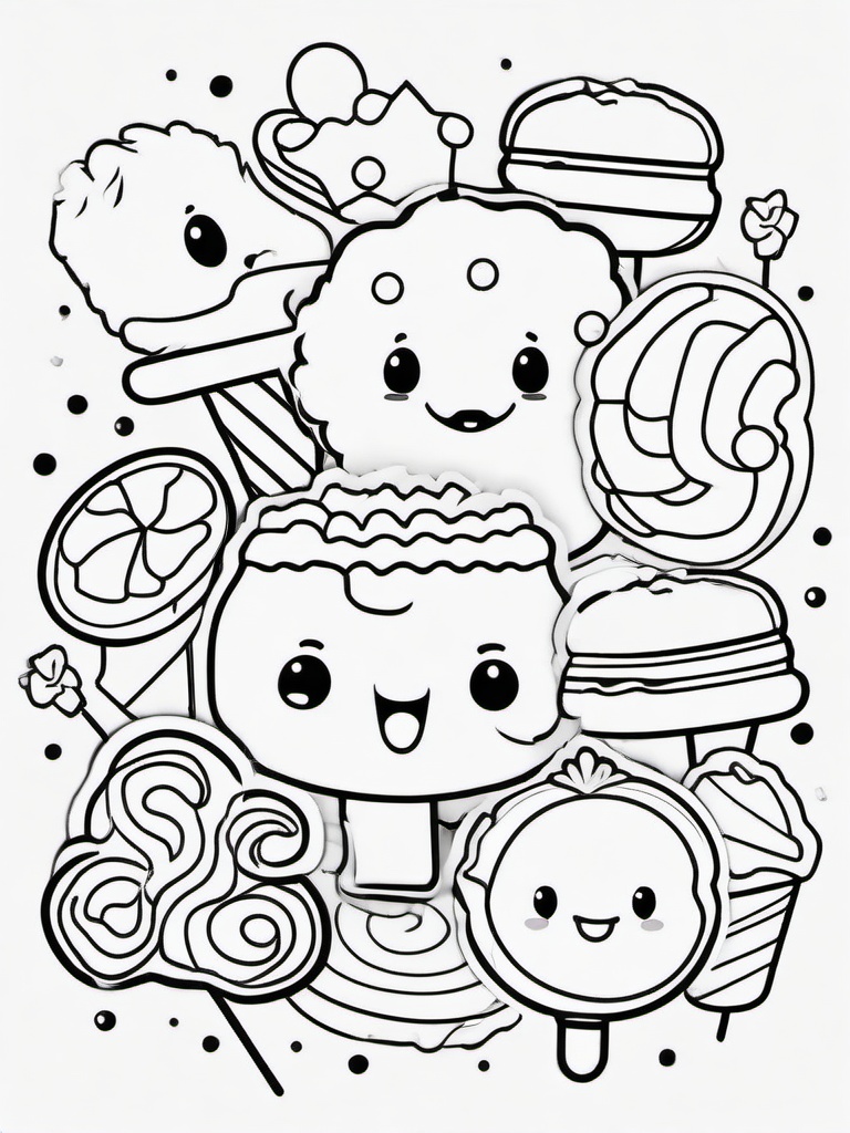 Kawaii Candy Coloring Pages - Fun Candy Treats with Cute Faces  minimal black outline printable sheet, coloring page