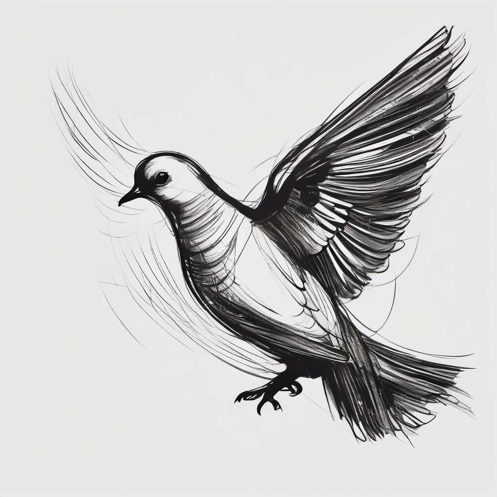 drawing of a dove with a message  minimal rough sketch scribbles,doodles,black and white