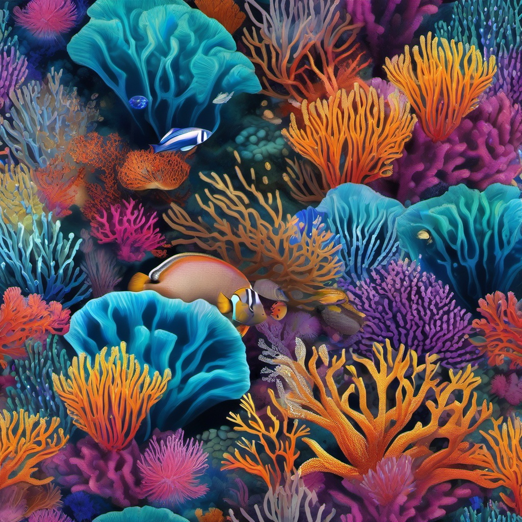 Great Barrier Reef Coral Backgrounds with Underwater Odyssey wallpaper splash art, vibrant colors, intricate patterns