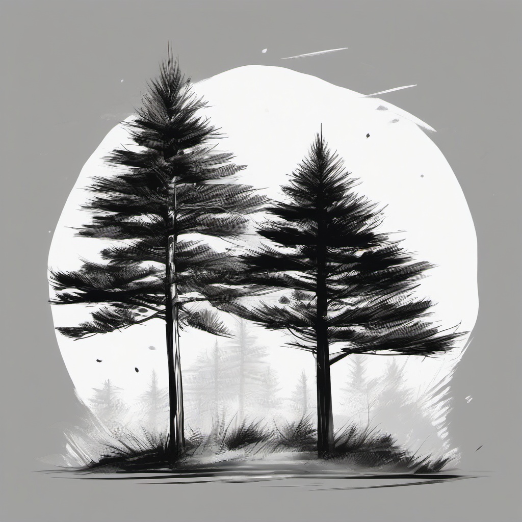 drawing of pine tree  minimal rough sketch scribbles,doodles,black and white