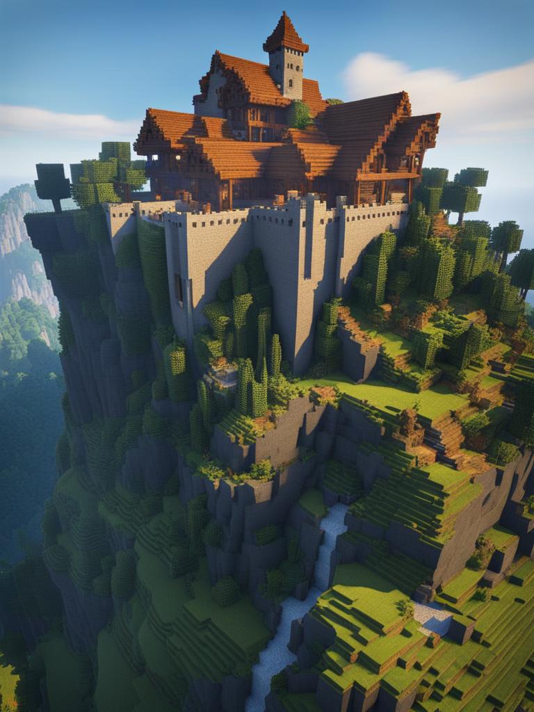 medieval citadel atop a rocky hill - minecraft house design ideas 